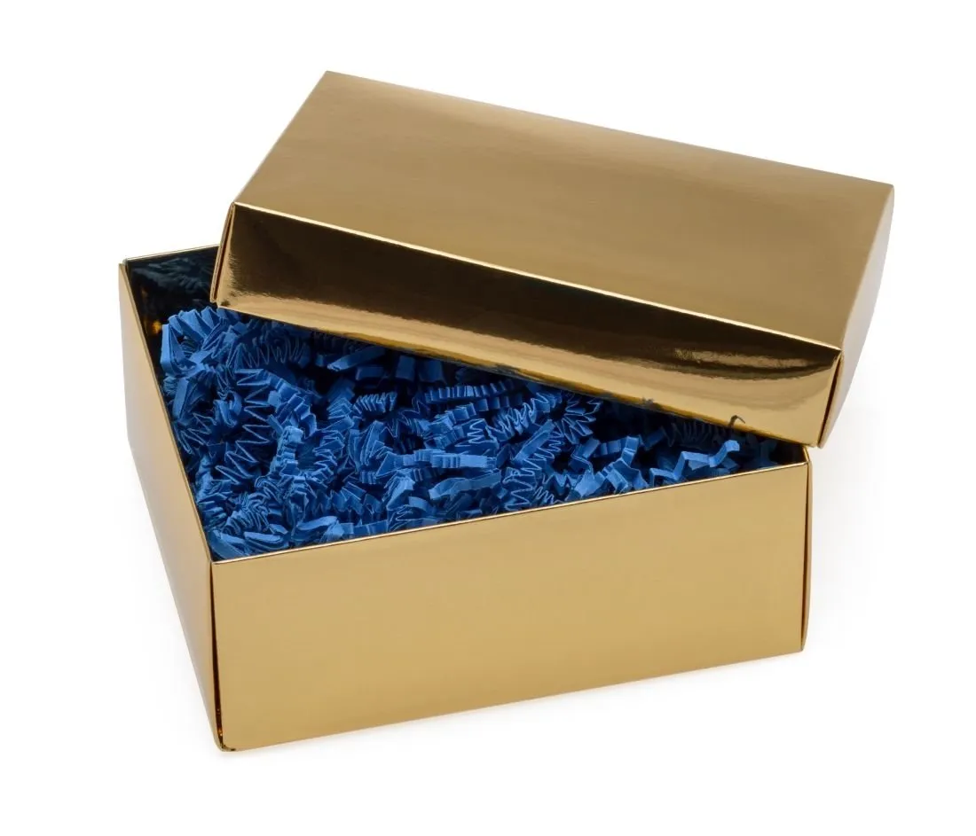 Złote pudełko laminowane z niebieskim wypełniaczem