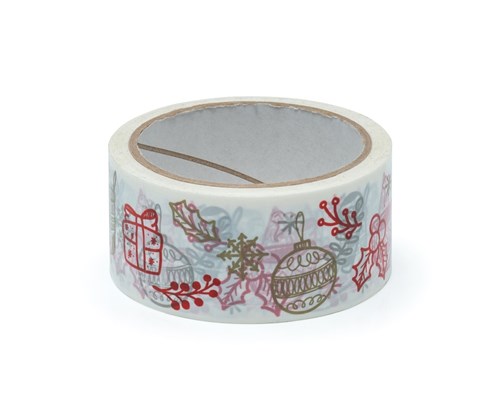 Taśma Świąteczna Wzorki Złoto-Czerwona 45mm/50m