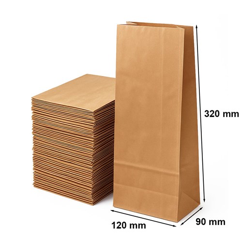 Torebki Papierowe Ekologiczne 120x90x320 Brązowe - pakiet 100 szt