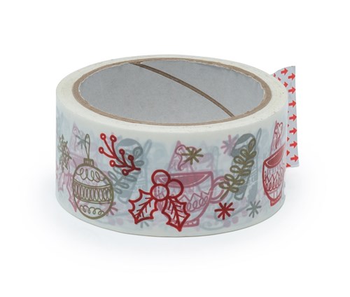 Taśma Świąteczna Wzorki Złoto-Czerwona 45mm/50m