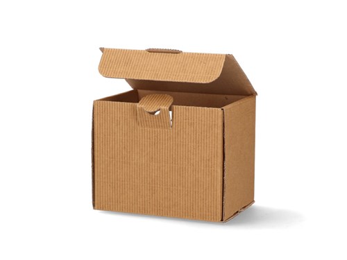 Brązowy karton na kubek z okienkiem 115x85x95mm karbowany