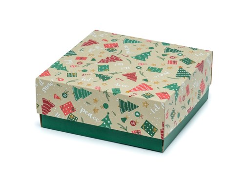 Pudełko świąteczne 200x200x85mm Choinki Wieko+Dno
