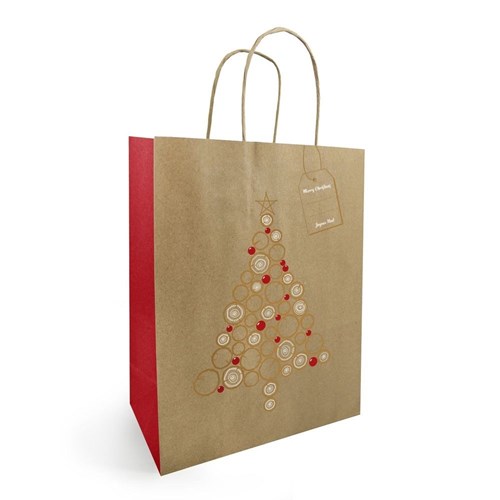 Torba świąteczna ozdobna KRAFT 260x120x320mm CHOINKA