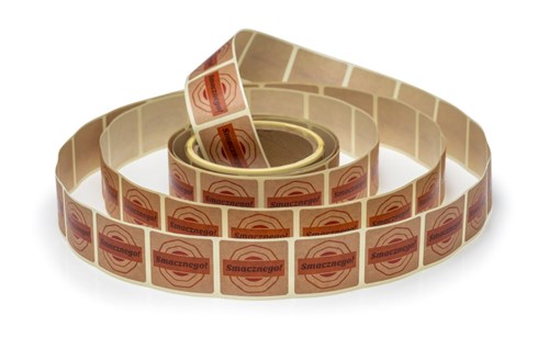 Naklejki papierowe Kraft 35x40mm, Smacznego, 200szt. w rolce