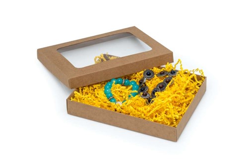 Pudełko ozdobne brązowe kraft 195x155x30mm z oknem