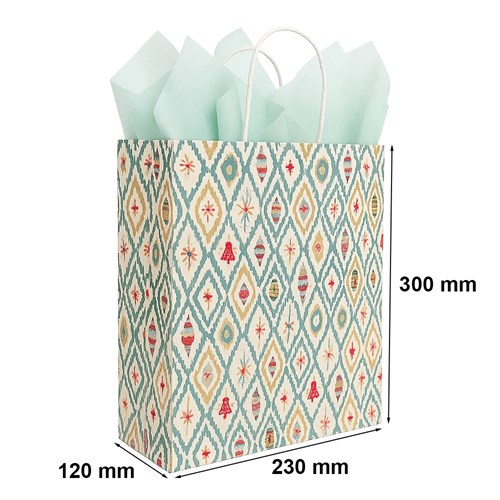 Świąteczna torebka papierowa THEOTIME 230x120x300 mm z uchwytem skręcanym – klasyka na Boże Narodzenie