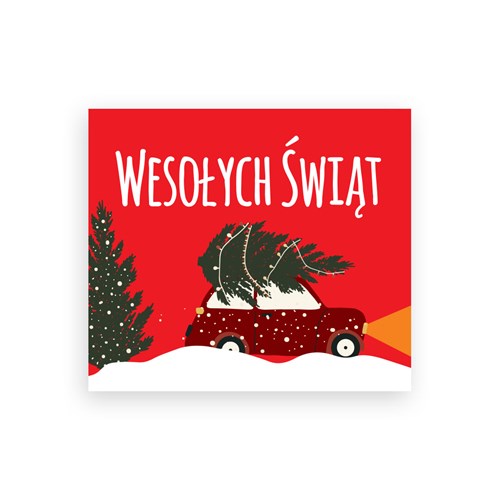 Naklejki Świąteczne Czerwone 35x40mm Auto z choinką, 200szt