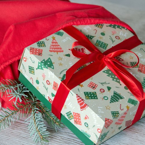 Pudełko świąteczne 200x200x85mm Choinki Wieko+Dno