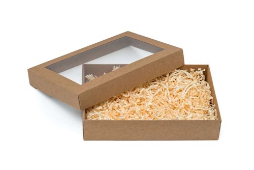 Pudełko ozdobne płaskie kraft 260x180x50mm z oknem