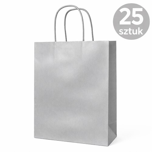 Torba papierowa srebrna 180×80×225 mm z uchwytem 25 sztuk