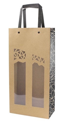 Torba upominkowa Z OKNEM na 2 butelki 190x95x385mm Ecru-Noir