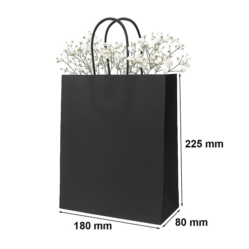 Czarna torebka papierowa 180x80x225 mm z uchwytem skręcanym – stylowa i kompaktowa