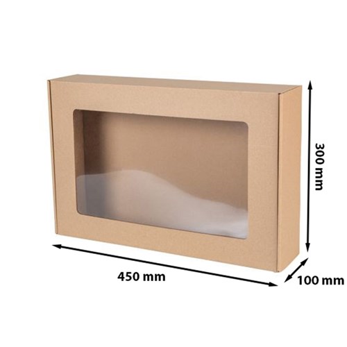Pudełko ozdobne EKO brąz z oknem 450x300x100mm