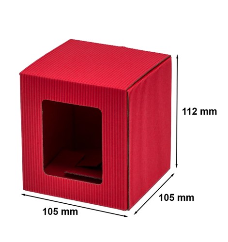 Czerwony karton na kubek 105x105x112mm z okienkiem karbowany