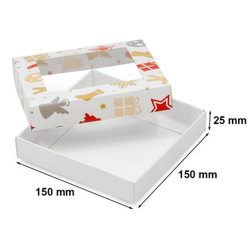 Pudełko świąteczne z oknem prezenty 150x150x25mm