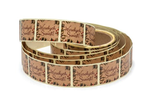 Naklejki papierowe Kraft 35x40mm Wesołych Świąt 2, 200szt.