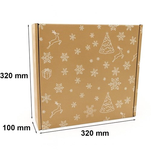 Karton świąteczny fasonowy 320x320x100 mm szary z białym nadrukiem