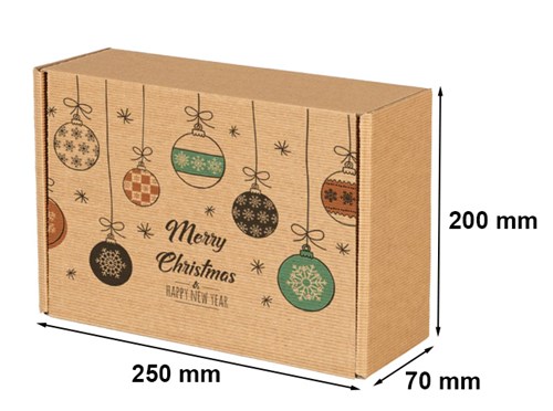Pudełko świąteczne karbowane 250x200x70mm Bombki F427