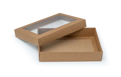 Pudełko ozdobne płaskie kraft 260x180x50mm z oknem