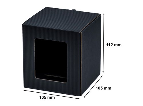 Karton na kubek czarne z okienkiem 105x105x112mm karbowany