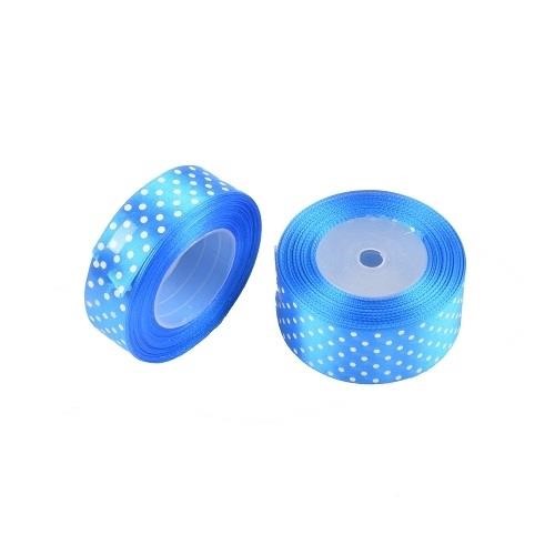 Wstążka satynowa kropki 12mm niebieska 22m WSK6107