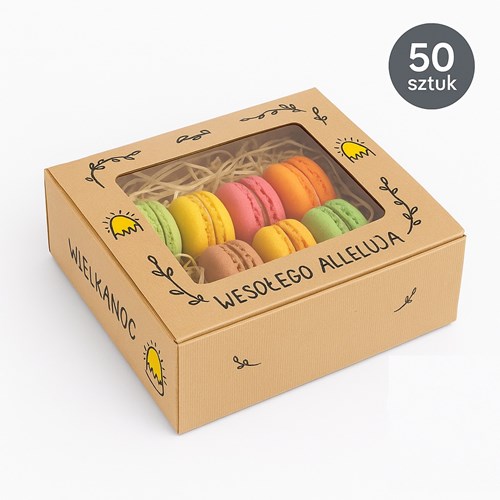  Ujęcie zbiorcze 50 pudełek w kartonie zbiorczym + kilka złożonych frontem z widocznym okienkiem.