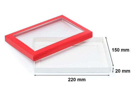 Pudełko ozdobne czerwone 220x150x20mm z oknem