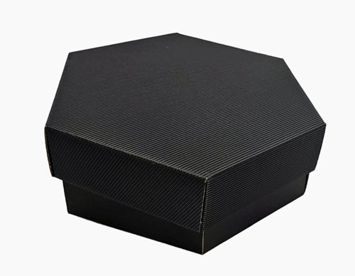 Pudełko karbowane z wieczkiem czarne 6-kątne 240x240x90mm