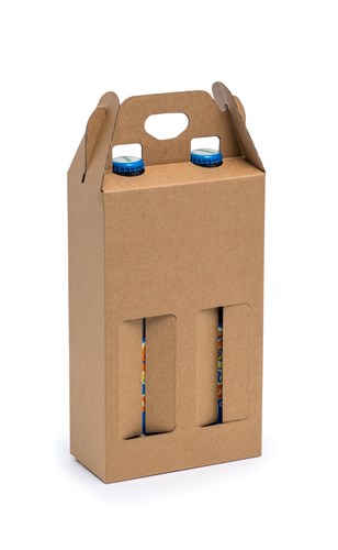 Karton wykrojnikowy z oknem i uchwytem 140x68x258mm na 2 piwa F217