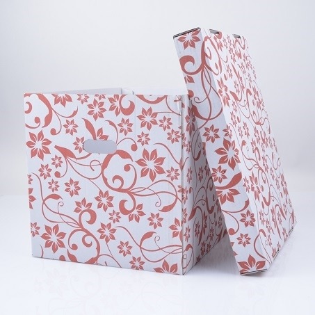 Pudełko ozdobne z czerwonym wzorem - 42x32x32cm