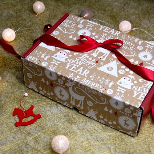 Pudełko świąteczne  310x220x98mm brąz-czerw. F427