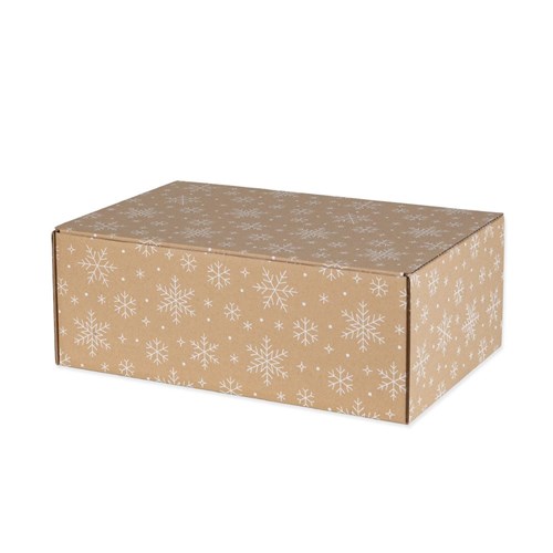 Pudełko świąteczne 375x245x140mm(zewn.) brąz +śnieżki F421