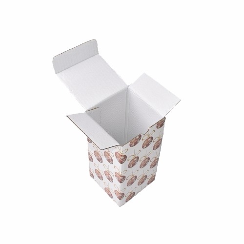 Pudełko świąteczne w kolorze białym z czerwonymi bombkami