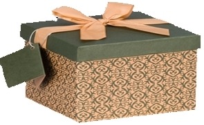 Zielono-złote pudełko na prezent z klapą i wstążką