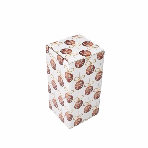 Pudełko świąteczne w kolorze białym z czerwonymi bombkami