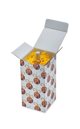 Pudełko świąteczne w kolorze białym z czerwonymi bombkami