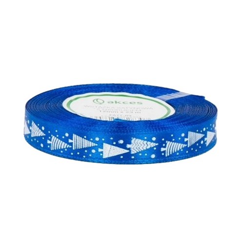 Wstążka świąteczna granatowa choinki 25mm 22m