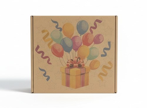 karton urodzinowy, pudełko prezentowe kraft, opakowanie urodzinowe, karton fasonowy nadruk, pudełko kolorowe na prezent
