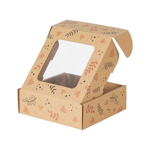 Pudełko ozdobne EKO z oknem Serca i liście 150x150x50mm