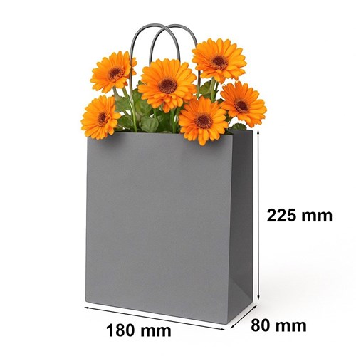 Szara torebka papierowa 180x80x225 mm z uchwytem skręcanym – stylowa i kompaktowa
