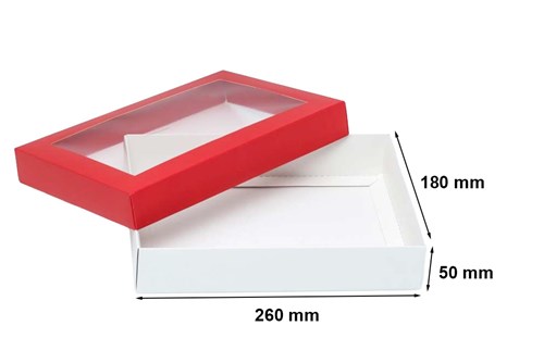Pudełko ozdobne czerwone 260x180x50mm z oknem