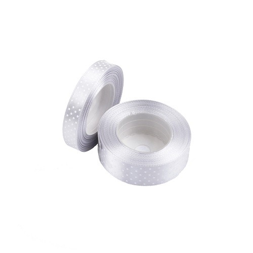 Wstążka Satynowa w Kropki Srebrna 25mm / 22m