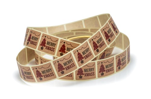 Naklejki świąteczne Kraft 35x40mm Merry Xmas Choinka, 200szt