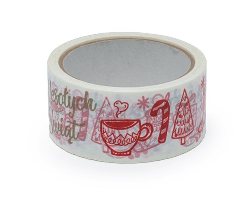 Taśma Świąteczna "Wesołych Świąt" Złoto-Czerwona 45mm/50m