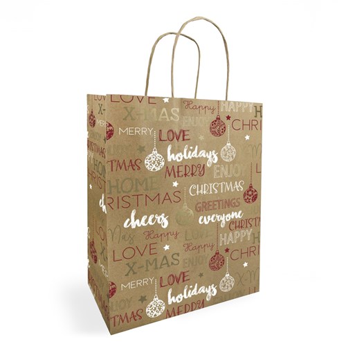 Torba papierowa świąteczna KRAFT 340x140x395mm ŻYCZENIA