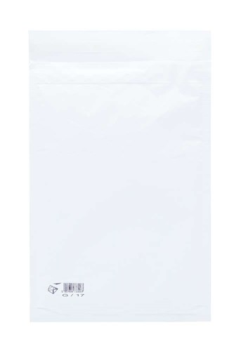 Biała, papierowa koperta z wypełnieniem bąbelkowym o formacie G17 z  paskiem samoklejącym