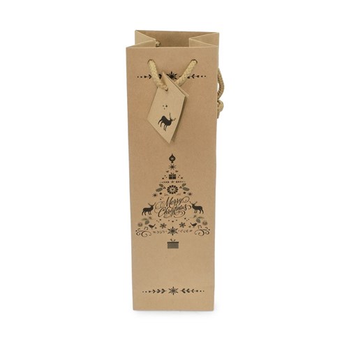 Torebka papierowa Premium na 1 wino świąteczna 325x89x89mm