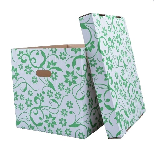 Pudełko ozdobne z zielonym wzorem - 42x32x32cm