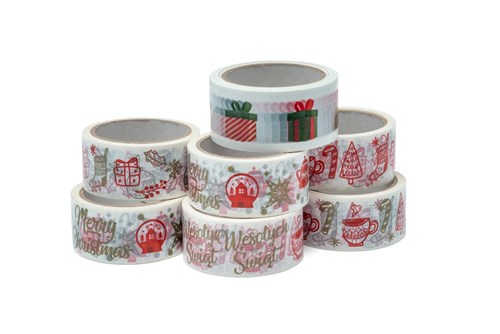 Taśma Świąteczna "Merry Christmas" Złoto-Czerwona 45mm/50m