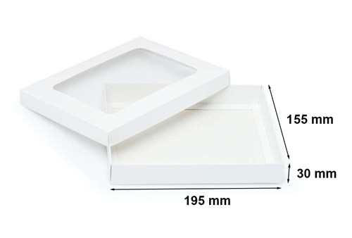 Pudełko ozdobne płaskie białe 195x155x30mm z oknem